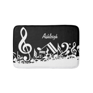 Personalised White Jumbled Musical Notes on Black Bath Mat