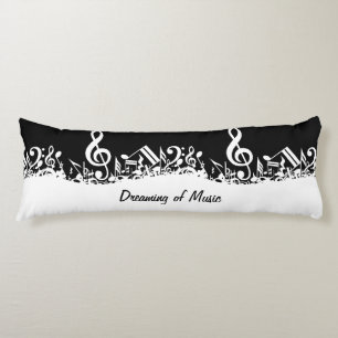 Personalised White Jumbled Musical Notes on Black Body Cushion