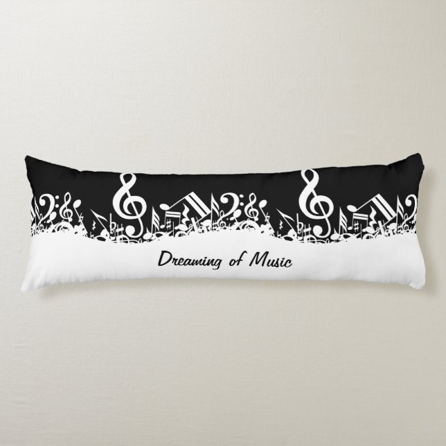 Personalised White Jumbled Musical Notes on Black Body Cushion (Front)