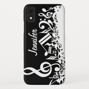 Personalised White Jumbled Musical Notes on Black iPhone XR Case