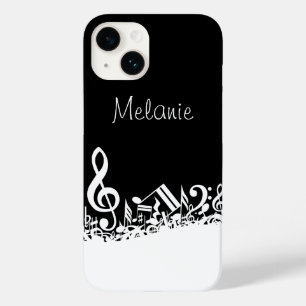 Personalised White Jumbled Musical Notes on Black Case-Mate iPhone 14 Case