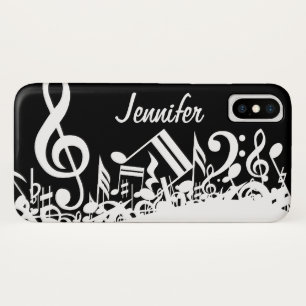Personalised White Jumbled Musical Notes on Black iPhone X Case