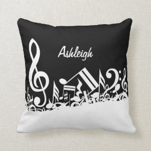 Personalised White Jumbled Musical Notes on Black Cushion