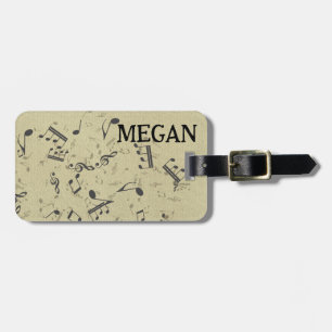 Personalised White Jumbled Musical Notes on Black Luggage Tag