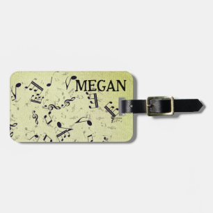 Personalised White Jumbled Musical Notes on Black  Luggage Tag