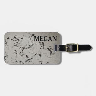 Personalised White Jumbled Musical Notes on Black Luggage Tag