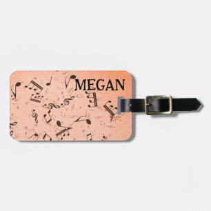 Personalised White Jumbled Musical Notes on Black  Luggage Tag