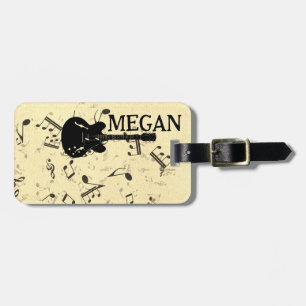 Personalised White Jumbled Musical Notes on Black Luggage Tag