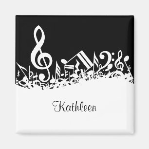 Personalised White Jumbled Musical Notes on Black Magnet