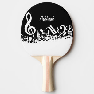 Personalised White Jumbled Musical Notes on Black Ping Pong Paddle