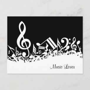 Personalised White Jumbled Musical Notes on Black Postcard