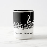 Personalised White Jumbled Musical Notes on Black