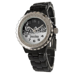Personalised White Jumbled Musical Notes on Black  Watch