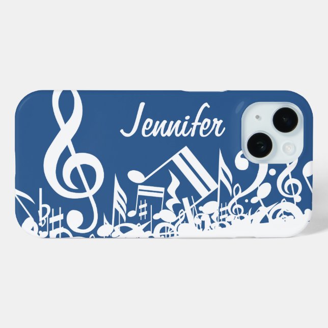 Personalised White Jumbled Musical Notes on Blue Case-Mate iPhone Case (Back (Horizontal))