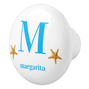 Personalised White Knob with Blue Text