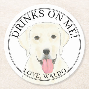 Personalised White Labrador Wedding Round Paper Coaster