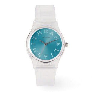 Personalised White Letter Dial Teal Blue Gradient Watch