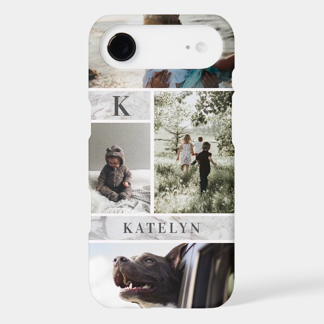Personalised White Marble Custom 4 Photo Collage Case-Mate iPhone Case (Back)