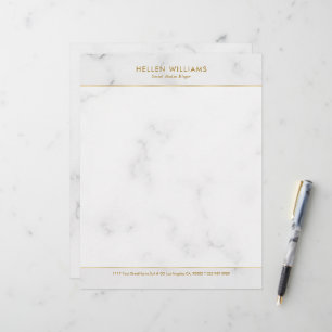Personalised White Marble Gold Stroke Accent Custom Letterhead