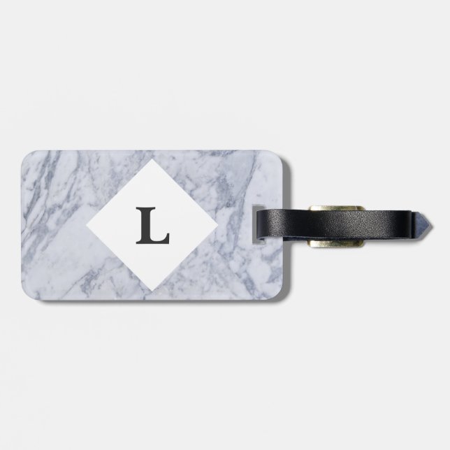 Personalised White Marble luggage tag (Back Horizontal)