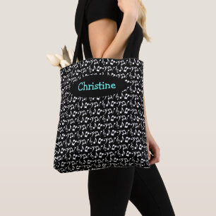 Personalised White Music Note Tote (Dark) Bag