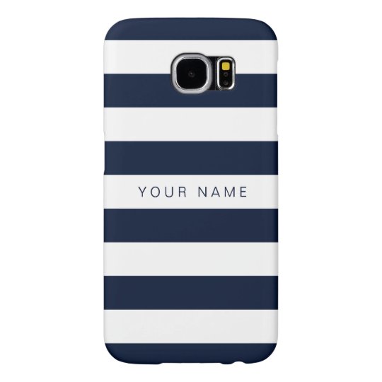Personalised White & Navy Blue Striped Samsung Galaxy S6 Cases