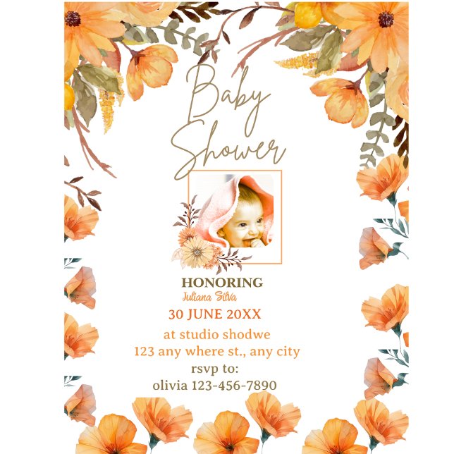 PERSONALISED WHITE ORANGEBABY SHOWER    Invitation (Creator Uploaded)