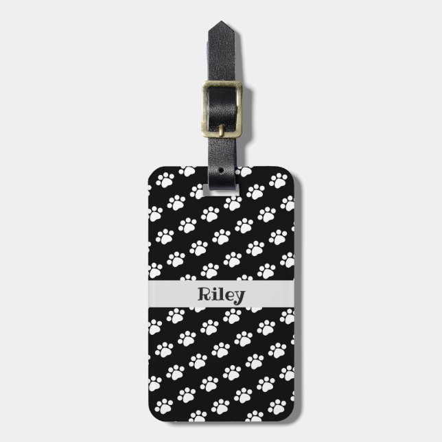 Personalised White Paw Print Pattern Luggage Tag (Front Vertical)