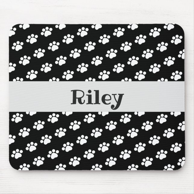 Personalised White Paw Print Pattern Mouse Mat (Front)