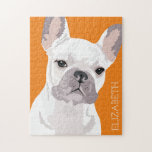 Personalised White Pet French Bulldog Jigsaw Puzzle<br><div class="desc">Personalised pop art french bulldog puzzle featuring a cute white frenchie on a deep orange background that can be changed to any colour,  and your name.</div>