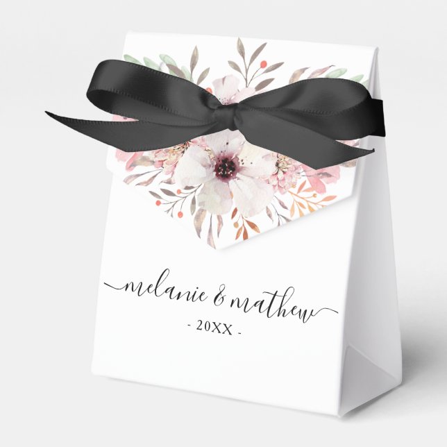 Personalised White Pink Floral Wedding Favour Box (Front Side)