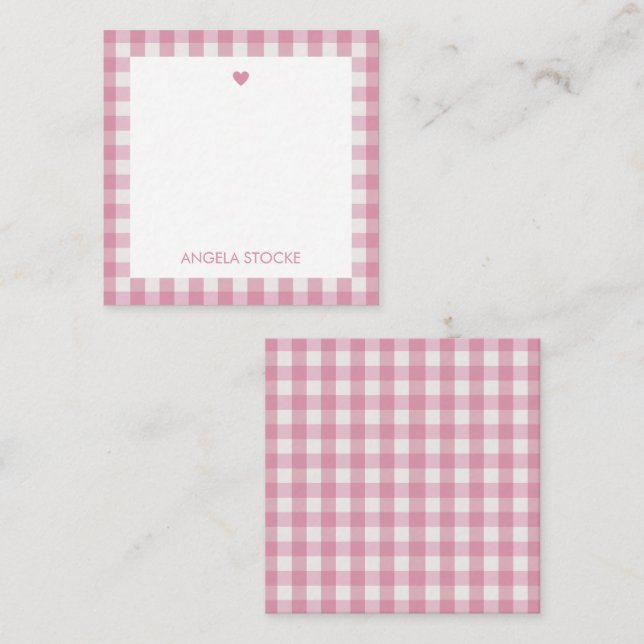 Personalised White Pink Gingham Card (Front/Back)