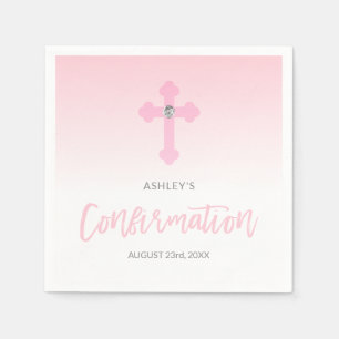 Personalised White Pink GIRL Cross CONFIRMATION Napkin