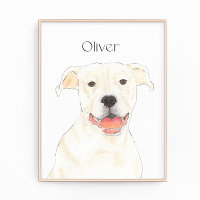 Personalised White Pitbull Staffy Dog Art