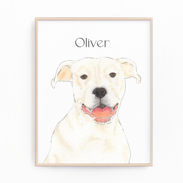 Personalised White Pitbull Staffy Dog Art Photo Print (Creator Uploaded)