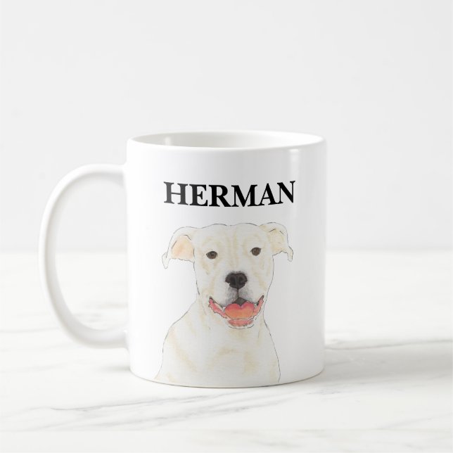 Personalised White Pitbull Staffy Dog Coffee Mug (Left)