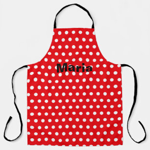 Personalised White Polka Dot Red Background Apron