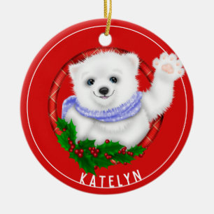 Personalised White Polor Bear Year Ceramic Tree Decoration
