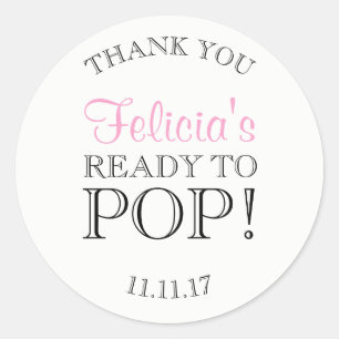 Personalised White READY TO POP Baby Shower Classic Round Sticker