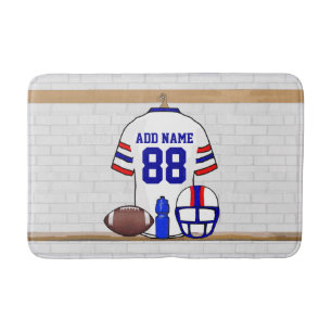 Personalised White Red Blue Football Jersey Bath Mat