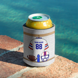 Personalised White Red Blue Football Jersey Can Cooler