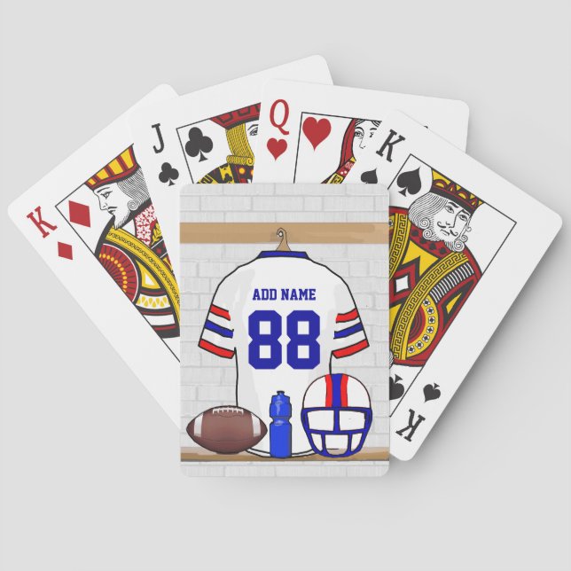 Personalised White Red Blue Football Jersey Playing Cards (Back)