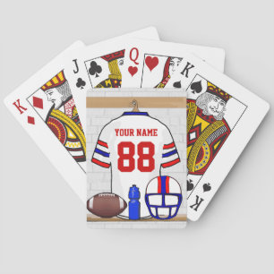 Personalised White Red Blue Football Jersey Playing Cards