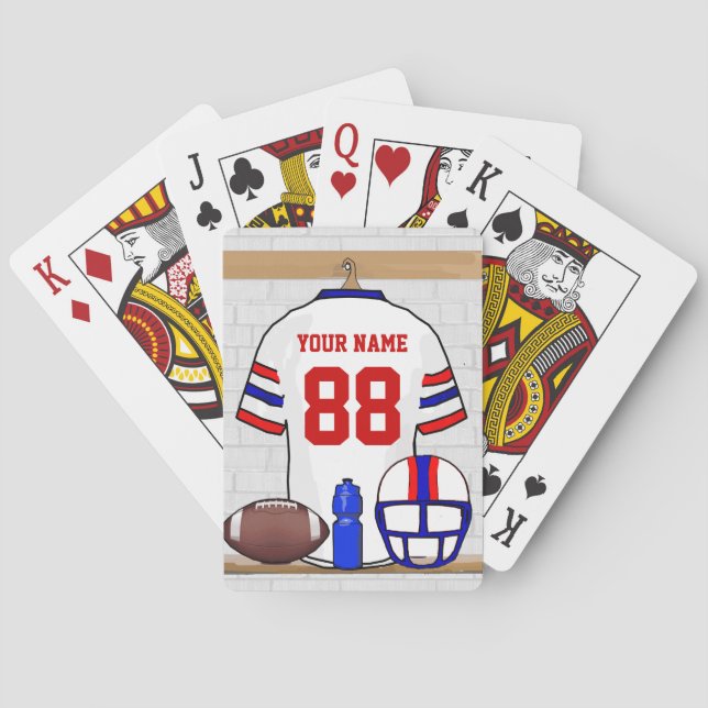 Personalised White Red Blue Football Jersey Playing Cards (Back)