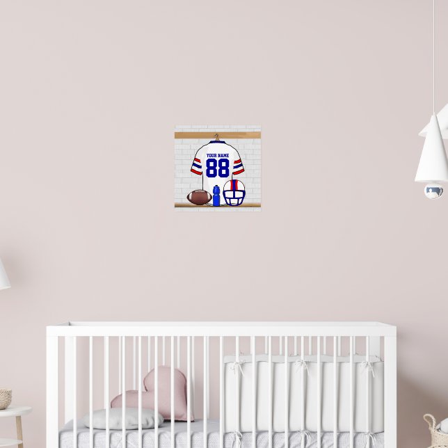 Personalised White Red Blue Football Jersey Poster (Nursery 2)