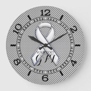 Personalised White Ribbon Awareness White Carbon Large Clock