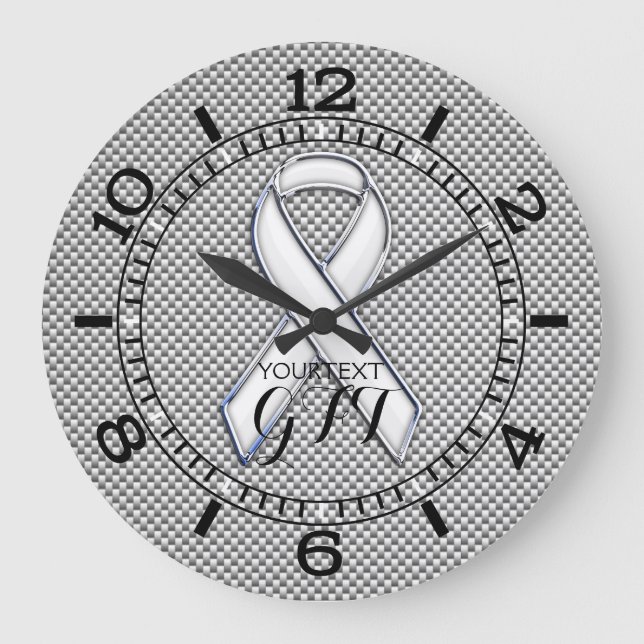 Personalised White Ribbon Awareness White Carbon Large Clock (Front)