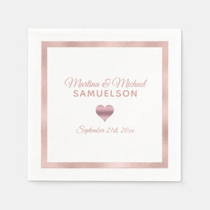 Personalised White Rose Gold Heart Frame Wedding Napkin