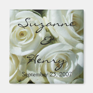 Personalised White Roses Wedding Magnet