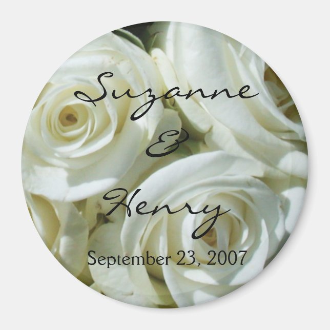 Personalised White Roses Wedding Magnet (Front)